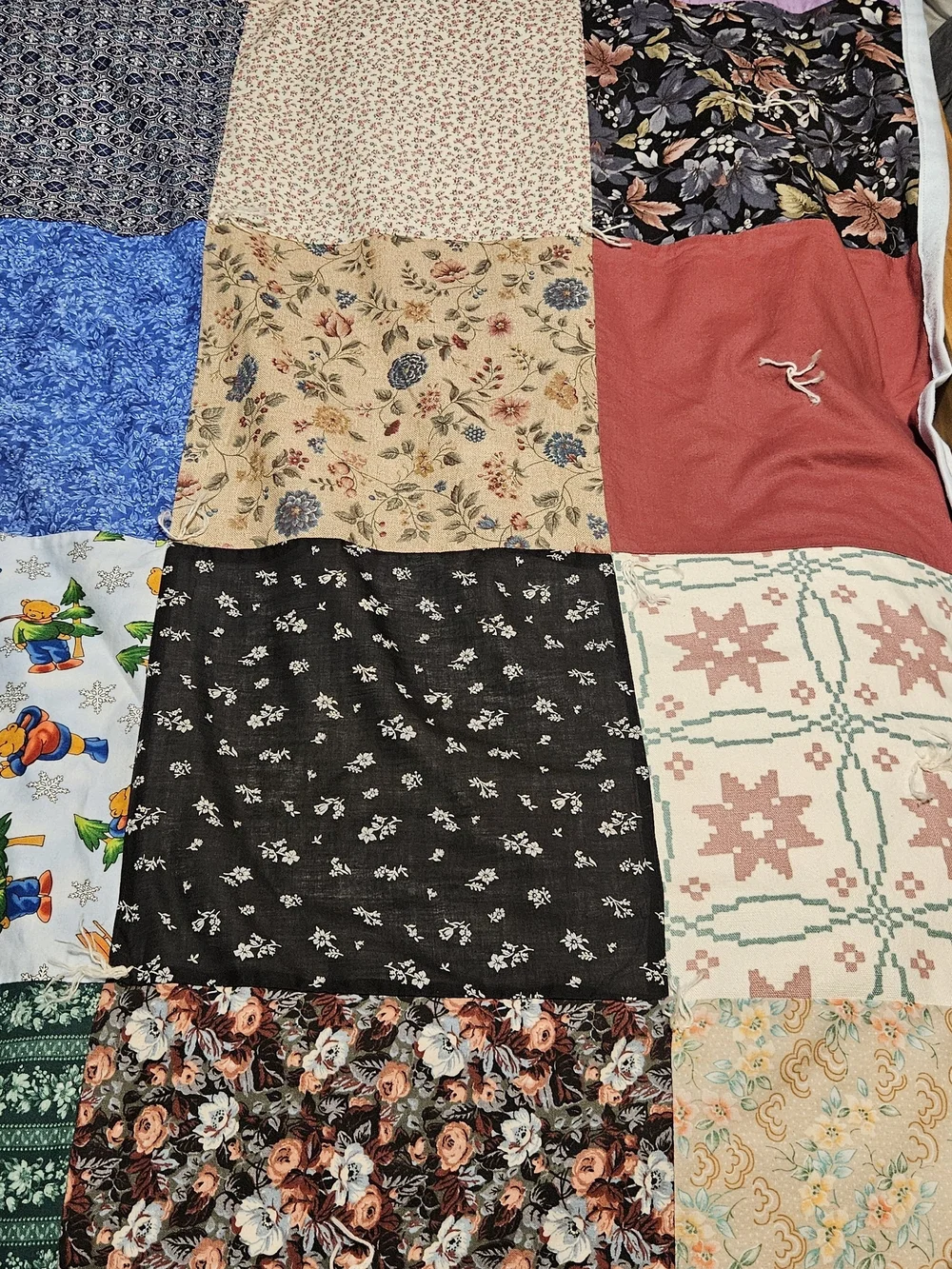 Homemade Patchwork Quilt Throw - Multicolor Squares